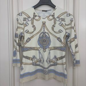 J. McLaughlin White Equestrian Horsebit Print Catalina cloth Top Women’s Medium
